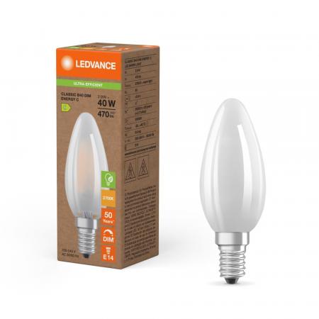 Ledvance E14 Effiziente dimmbare LED Kerzenlampe Classic 2,5W wie 40W 2700K warmweißes Licht
